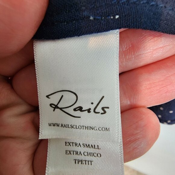 Rails Jasmine Navy Stella Star Pattern Dress‎ Button Front Smocked Waist sz XS - Picture 9 of 14